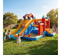 Castello gonfiabile 9 in 1 con scivolo d'acqua e rete di sicurezza, castello gonfiabile AONESY per bambini, all'aperto, giardino, con ventola, per feste di compleanno, regalo per 3-10 anni