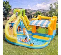 Castello gonfiabile ad acqua con stazioni di gioco 10 in 1 - scivolo d'acqua, trampolino, piscina per bambini, ventilatore da 450 W, giardino, 433 x 375 x 165 cm