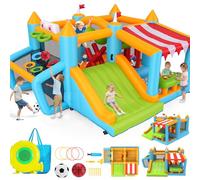Castello Gonfiabile con Percorso a ostacoli per bambini dai 3 ai 12 anni, 3,8 x 3,4 m, per interni ed esterni, con scivoli, Piscina a palle, Superficie di salto, Campo da calcio, Cestino