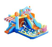 Castello gonfiabile con scivolo d'acqua e trampolino, parco acquatico con piscina per bambini, parete da arrampicata, pistole ad acqua, ventilatore da 450 W, 395 x 340 x 236 cm, per uso bagnato e