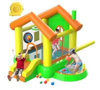 Castello gonfiabile con ventilatore per bambini dai 3 ai 10 anni, materasso di salto per interni ed esterni, paradiso per bambini con scivolo e rete di sicurezza, dimensioni 279 x 317 x 221 cm