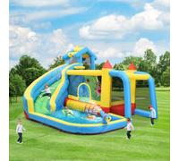 Castello gonfiabile con ventola, scivolo d'acqua 5 in 1 e piscina per bambini, con canestro da basket e porta da calcio, tessuto Oxford resistente agli strappi, per bambini dai 3 ai 10 anni