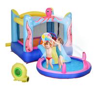 Castello Gonfiabile Gigante E Rimbalzante Per Bambini 3-8 Anni Con Scivolo, Piscina E Gonfiatore 3.6x1.75x1.8m