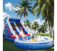 Castello gonfiabile gonfiabile 7,3 x 4 x 3,6 m, grande casa gonfiabile di rimbalzo con scivolo d'acqua parete rampicante e piscina spruzzata per bambini all'aperto gioco interno con ventilatore 1100W