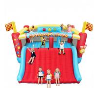 Castello gonfiabile gonfiabile con scivolo d'acqua per bambini, 3,65 x 3 m, parco acquatico con 2 scivoli, casa gonfiabile, parete da arrampicata e 2 cannoni d'acqua per esterni (auto da corsa)