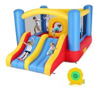 Castello gonfiabile gonfiabile per bambini dai 3 ai 12 anni, castello gonfiabile per interni ed esterni con doppio scivolo e ventilatore, 3,65 x 2,75 m con pneumatici medi per giardino