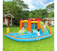 [Castello gonfiabile multifunzione] con ventilatore, scivolo + trampolino + basket + pistola ad acqua, zona biliare, scivolo grande N621P243362A