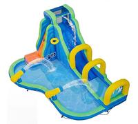 Castello Gonfiabile Per Bambini, 4 in 1 Parco Acquatico con Scivolo, Piscina, Muro Arrampicante e Canestro da Basket, Giochi Gonfiabili con Spruzzi e Borsa da Trasport, per Bambini 3-12 Anni