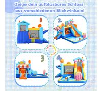 Castello gonfiabile per bambini con parco acquatico, trampolino, scivolo, pistole ad acqua, baldacchino, include ventilatore da 450W per divertimento all'aperto