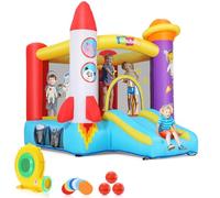 Castello Gonfiabile per Bambini con Scivolo, Soffiatore, Astronauta & Razzo Castello Gonfiabile per Bambini con Soffiatore E Tiro di Palle, Casa Gonfiabile Interno/Esterno (Rosso)