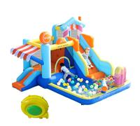 Castello gonfiabile per bambini con ventilatore, XXL parco acquatico con trampolino, doppio scivolo, fontana e pistole ad acqua, gonfiabile, per esterni da 3 a 8 anni