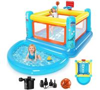 Castello gonfiabile per bambini da 3 a 6 anni, per interni ed esterni, in PVC antistrappo, con vasca da pallone rimovibile, cestino da basket e ventilatore (4 in 1 castello gonfiabile)