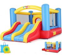 Castello gonfiabile per bambini di 3-6 e 8-12 anni, con ventilatore | Castello gonfiabile con doppio scivolo, 384 x 274 cm, per interni ed esterni, casetta giocattolo per feste