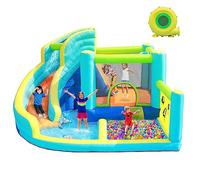 Castello Gonfiabile per Bambini Parco Acquatico con Scivolo Trampolino Piscina Parete da Arrampicata e Canestro da Basket Grande Castello Gonfiabile per Giardino Esterno Può Ospitare Fino a 5 Bambini