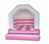 Castello gonfiabile per rimbalzo commerciale, 100% PVC, per parco giochi e cortile (bianco + rosa, lunghezza 4 x larghezza 3 x altezza 2,8 metri)