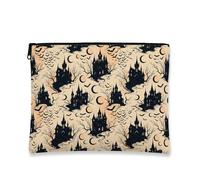 Castello in tela con cerniera, gotico fantasioso luna nuvola autunno nero tela con cerniera borsa per il trucco per le donne per viaggi, bagno, vanità, borsa portaoggetti e regali, nero, 7x9 Inch