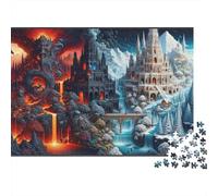 Castello Magico Fantastico Puzzle 1000 Pezzi Carta per Adulti Scena Vulcano e Ghiaccio Puzzle per Famiglia Relax Decorazione 52x38cm/1000pcs