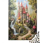 Castello nella Foresta Puzzle 1000 Pezzi Carta per Adulti Cascata Giardino Puzzle per Famiglia Relax Casa Regalo 70x50cm/1000pcs