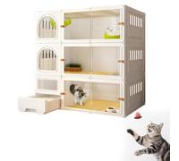 Castello per Gatti A Tre Piani con Finestre Trasparenti Cucce per Gatti da Interno con Lettiera Villa per Gatti Fai da te Design dello Spazio Multi-Livello,White-106 * 46 * 106
