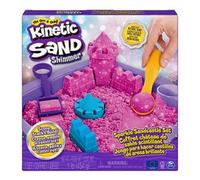 kinetic sand - castello di sabbia glitterata rosa, 5 formine e accessori