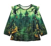 Castello Verde di Halloween Camicie da Notte da Donna,Pigiami a Maniche Lunghe Morbide Abbigliamento da Notte
