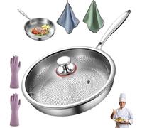 Casten-Co Titanium Hammered Pan, 2026 Upgrade Non Stick Frying Pan with Lid, Titanium Saute Pan without Coating Cookware, Fast and Even Heating Compatible with All Cooktops (with Lid, L)