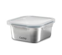 Castey - Contenitore quadrato in acciaio inox, 600 ml, chiusura ermetica con coperchio, per la conservazione degli alimenti, coperchio senza BPA, design anti-goccia, adatto per lavastoviglie