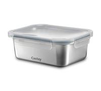 Castey - Contenitore rettangolare in acciaio inox, 1200 ml, chiusura ermetica con coperchio, per la conservazione degli alimenti, coperchio senza BPA, design anti-goccia, adatto per lavastoviglie