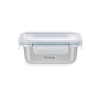 Castey - Contenitore rettangolare in acciaio inox, chiusura ermetica con coperchio, per la conservazione degli alimenti, coperchio senza BPA, design anti-goccia, lavabile in lavastoviglie (C-A420)