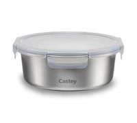 Castey - Contenitore rotondo in acciaio inox, 650 ml, chiusura ermetica con coperchio, per la conservazione degli alimenti, coperchio senza BPA, design anti-goccia, adatto per lavastoviglie