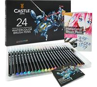 Castle Art Supplies Set di pennarelli ad acquerello, 24 colori vivaci, con punte flessibili in nylon, per colorare, dipingere, scrivere, artisti e principianti, custodia da viaggio con penna a