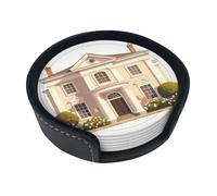Castle Building - Elegante set di 6 sottobicchieri in pelle PU ultra morbida con scatola portaoggetti, facili da pulire e antimacchia, perfetti per casa, cucina e ufficio