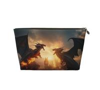 Castle Cool Fire Dragon - Trousse da viaggio per cosmetici, trousse da viaggio per cosmetici, borsa per il trucco da donna, in pelle, organizer per trucchi, Oro, Taglia unica