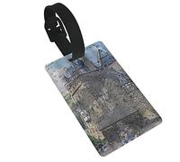 Castle Retro Fairy Magic School Pittura Creativa Marrone Scuro Grigio 2 Pezzi Etichette per Bagagli, Privacy Cover ID Etichetta Loop e Scheda Indirizzo per Borsa da Viaggio Valigia