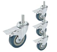 Castor 65/75MM Threaded Swivel Caster Wheels, 4x No Noise Caster With Brake, M10 M12, Each Wheel Can Bear 80kg, Antiwear, SafetyLocking Casters, For Furniture, Workbench,Brake-75MM/M10