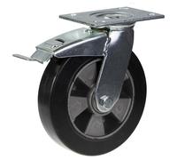 Castor Girevole/Freno Da 200Mm Con Gomma Elastica Nera Su Ruota In Alluminio