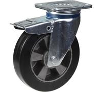 Castor Girevole/Freno Da 200Mm Con Gomma Elastica Nera Su Ruota In Alluminio