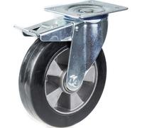 Castore Girevole/Freno 152Mm Con Gomma Elastica Nera Su Ruota In Alluminio