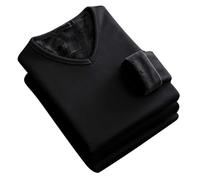 Casual Autunno Inverno Caldo Basic Top per Uomo Biancheria Intima Termica Plus Velluto Scollo a V Bottoming Camicia Addensata Top Camicetta da Uomo per Indoor Outdoor Abiti da, Nero , M