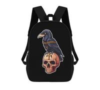 Casual Backpack Gothic Crow On Skull With Ankh Printed Zaino Università L'Uso Quotidiano Borse Da Scuola Per Trekking, Studenti, Adulti, 42X32X14Cm
