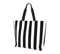 Casual Borsa Stoffa Shopper Black And-Stripes Borsa Da Spiaggia Universale Borsa Donna Per Uso Viaggi, Regali, Palestra, 40X50X15Cm