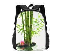 Casual Borse Da Scuola Green Bamboo Lotus Print Zaino Università L'Uso Quotidiano Backpack Per Idea Regalo, Trekking, Scuola, 42X32X14Cm
