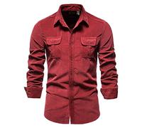 Casual Camicie Uomo Autunno Inverno Gioventù Slim Fit Velluto Coste Risvolto Cardigan Uomo Shirt Moderno Urbano Moda Tinta Unita Ispessimento Calda Uomo Base Shirt B-Red L