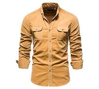Casual Camicie Uomo Autunno Inverno Gioventù Slim Fit Velluto Coste Risvolto Cardigan Uomo Shirt Moderno Urbano Moda Tinta Unita Ispessimento Calda Uomo Base Shirt D-Yellow L