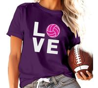 casual, casual, stampa rugby, scollo rotondo, maglietta a maniche corte, costume da donna, Lilla, M