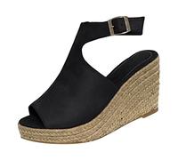 Casual cinghie trapezoidali sandali solidi fibbia scarpe moda donna romanzo donne sandali donna sandali zeppa scarpe donna sexy, Nero , 43 EU