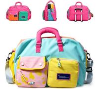 Casual Color Block Overnight Bag, Large Travel Duffle Bag, Foldable Design, Separate Shoe Compartment, Water Resistant Overnight Tote for Gym Sports Travel (#F)