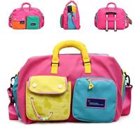 Casual Color Block Overnight Bag, Large Travel Duffle Bag, Foldable Design, Separate Shoe Compartment, Water Resistant Overnight Tote for Gym Sports Travel (#H)