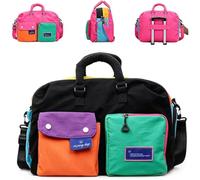 Casual Color Block Overnight Bag, Large Travel Duffle Bag, Foldable Design, Separate Shoe Compartment, Water Resistant Overnight Tote for Gym Sports Travel (#B)
