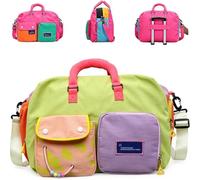 Casual Color Block Overnight Bag, Large Travel Duffle Bag, Foldable Design, Separate Shoe Compartment, Water Resistant Overnight Tote for Gym Sports Travel (#G)